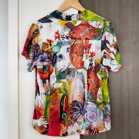 Jams World Aloha Style Camp Shirt Samurai Sushi Print Short Sleeve Size Small - Picture 8 of 12